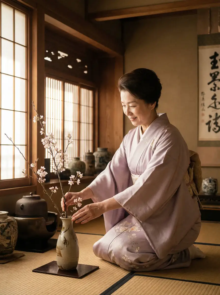 一位优雅的 [女上位]女上位官方平台_最新女上位视频 在和室中插花